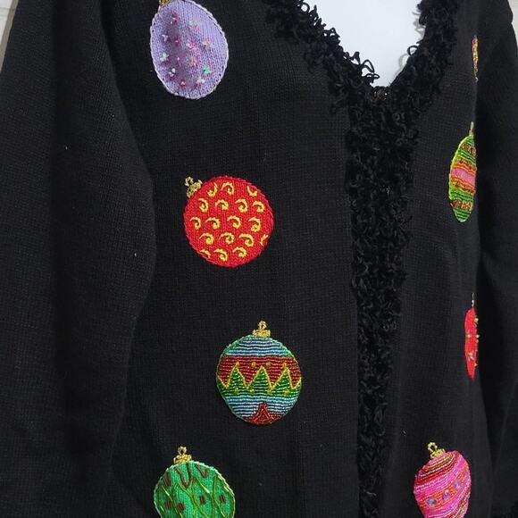 Storybook Knits for HSN Beaded Ornament Cardigan w/ Velvet Yarn Trim Christmas - Picture 2 of 4